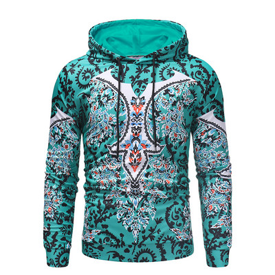 Μοντέρνα ανδρική μπλούζα με χρωματιστό μοτίβο κουκούλα και κορδόνια