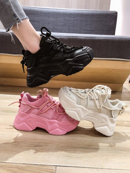 Γυναικεία casual πάνινα παπούτσια με τραχιά σόλα και κορδόνια σε τρία χρώματα