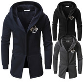 Ανδρικό μοντέρνο μακρύ φούτερ με κουμπιά και κουκούλα