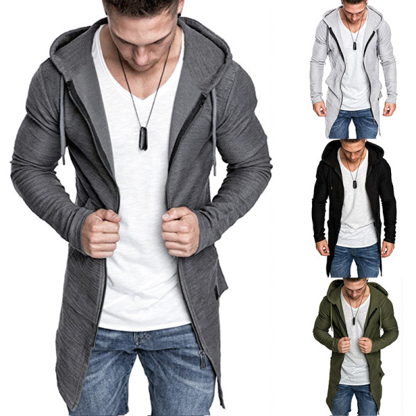 Hanorac lung modern pentru bărbați, cu glugă și cravate