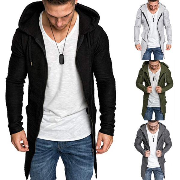 Hanorac lung modern pentru bărbați, cu glugă și cravate