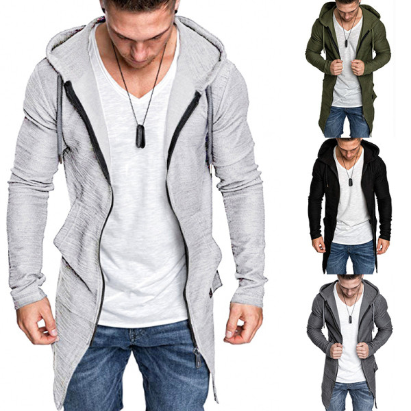 Hanorac lung modern pentru bărbați, cu glugă și cravate