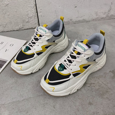 Πολύχρωμα γυναικεία αθλητικά παπούτσια με ψηλή σόλα και κορδόνια