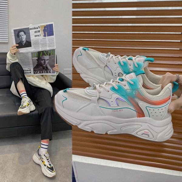 Πολύχρωμα γυναικεία αθλητικά παπούτσια με ψηλή σόλα και κορδόνια