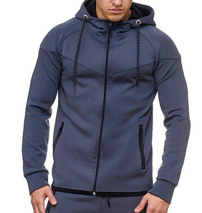 Мъжки суичър изчистен модел със закопчаване и връзки