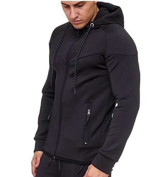 Мъжки суичър изчистен модел със закопчаване и връзки