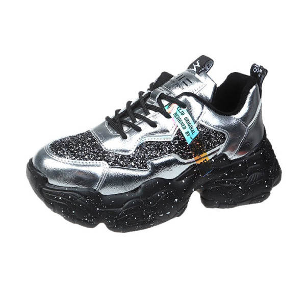 Γυναικεία γυαλιστερά αθλητικά παπούτσια με ψηλή σόλα