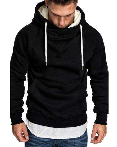 Μοντέρνο ανδρικό φούτερ με απλό μοντέλο με κορδόνια και τσέπη