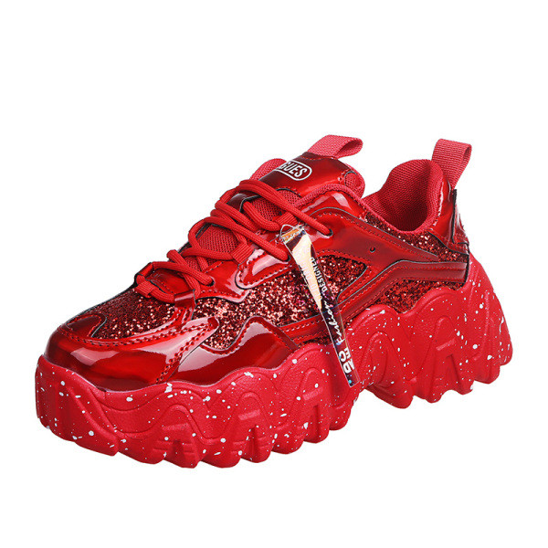 Γυναικεία αθλητικά παπούτσια με ψηλή σόλα και επιγραφή