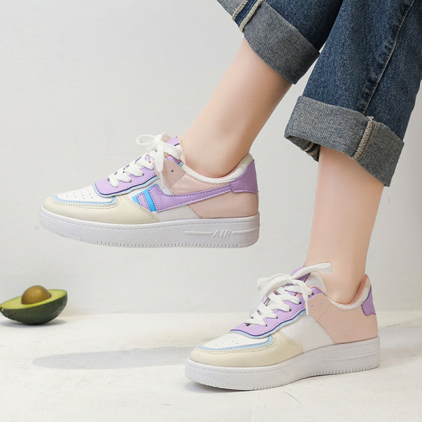 Πολύχρωμα γυναικεία αθλητικά παπούτσια από έκο με επίπεδη σόλα