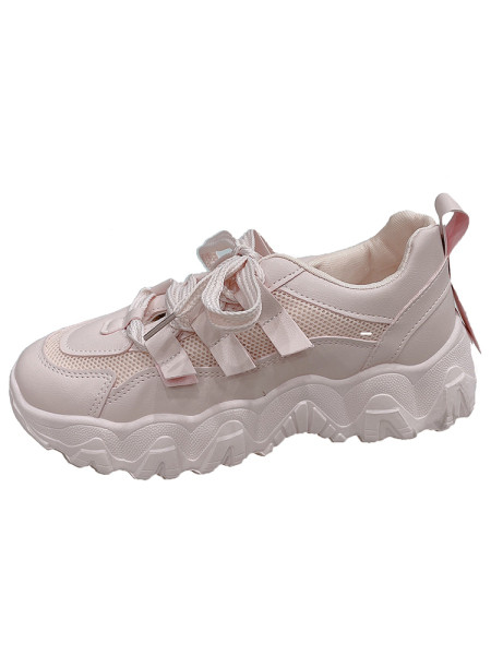 Γυναικεία αθλητικά παπούτσια με ψηλή σόλα και κορδέλα