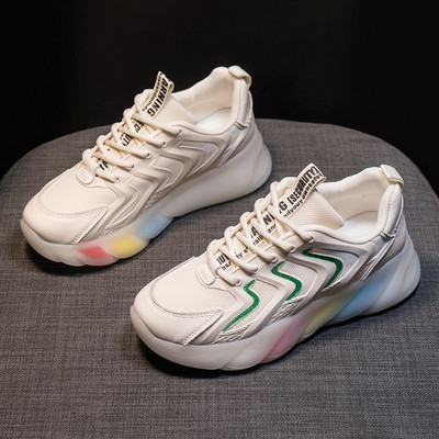 Спортно-ежедневни дамски светещи маратонки с  цветна подметка