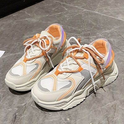 Νέο μοντέλο γυναικεία αθλητικά παπύτσια με τραχιά σόλα και κορδόνια σε κίτρινο και μπεζ