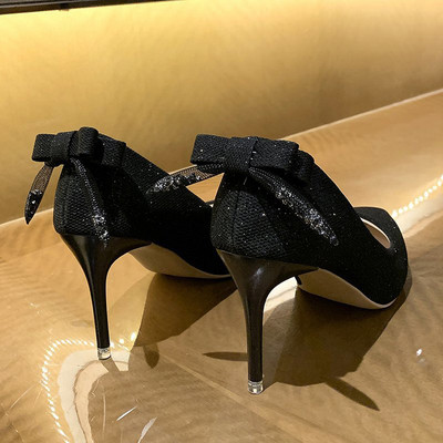 Νέο μοντέλο γυναικεία παπούτσια μυτερό μοντέλο - ψηλό τακούνι με κορδέλα