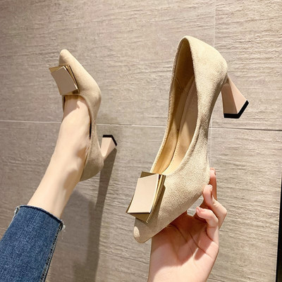 Κομψά γυναικεία παπούτσια από οικολογικό σουέτ - ύψος τακουνιού 7 cm