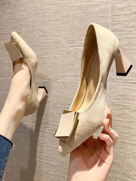 Κομψά γυναικεία παπούτσια από οικολογικό σουέτ - ύψος τακουνιού 7 cm