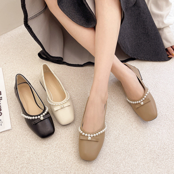 Novi model ženskih okruglih cipela sa biserima i četvrtastom petom