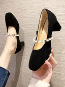 Casual παπούτσια με πέρλες και τετράγωνο τακούνι για γυναίκες