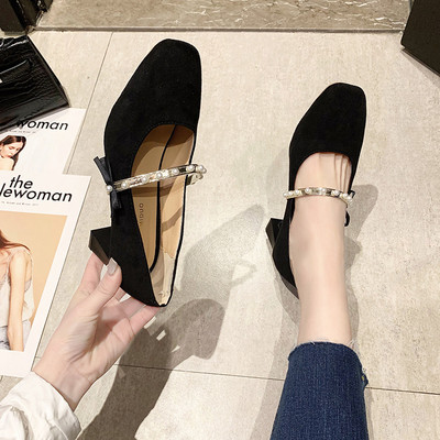 Casual παπούτσια με πέρλες και τετράγωνο τακούνι για γυναίκες