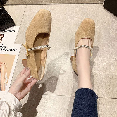 Casual παπούτσια με πέρλες και τετράγωνο τακούνι για γυναίκες