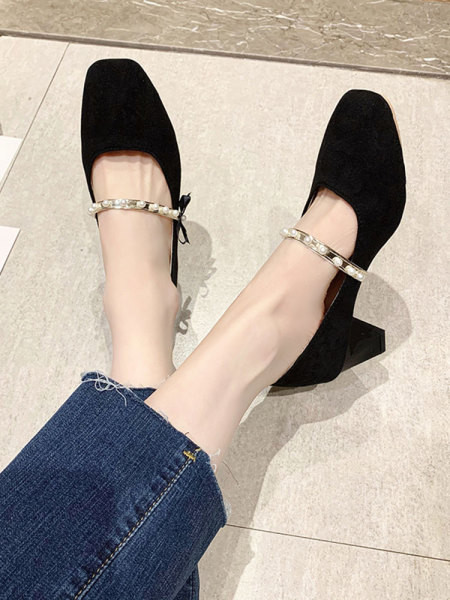 Casual παπούτσια με πέρλες και τετράγωνο τακούνι για γυναίκες