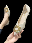 Γυναικεία μυτερά παπούτσια με λεπτά τακούνια και αγκράφα