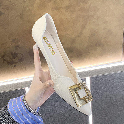 Γυναικεία μυτερά παπούτσια με λεπτά τακούνια και αγκράφα