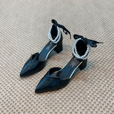 Έκο δερμάτινα παπούτσια μοντέρνα με πέρλες και κορδέλα