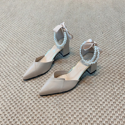 Έκο δερμάτινα παπούτσια μοντέρνα με πέρλες και κορδέλα