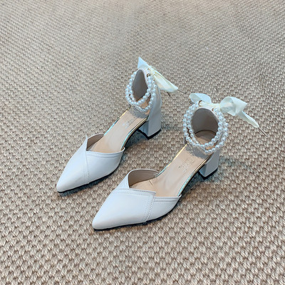 Έκο δερμάτινα παπούτσια μοντέρνα με πέρλες και κορδέλα