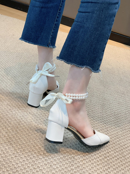 Έκο δερμάτινα παπούτσια μοντέρνα με πέρλες και κορδέλα