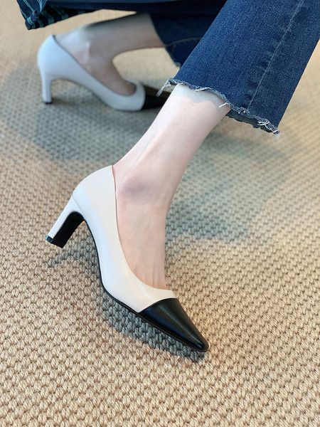 Γυναικεία έκο δερμάτινα παπούτσια με λεπτό τακούνι 7 cm