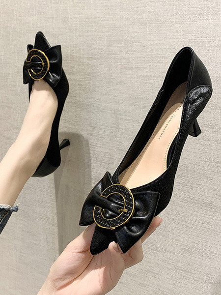 Νέο μοντέλο γυναικεία παπούτσια με ψηλά τακούνια από faux δέρμα με κορδέλα