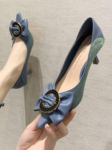 Νέο μοντέλο γυναικεία παπούτσια με ψηλά τακούνια από faux δέρμα με κορδέλα