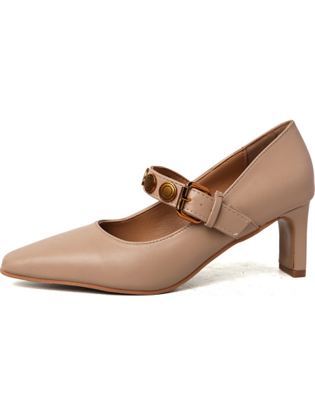 Γυναικεία έκο δερμάτινα παπούτσια με αγκράφα και λεπτό τακούνι