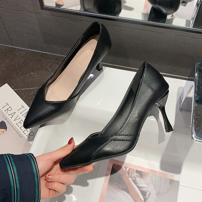 Crne ženske kožne cipele na tanku petu od 8 cm