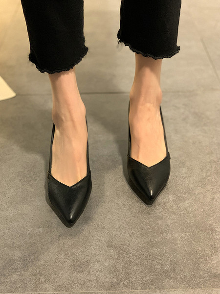 Crne ženske kožne cipele na tanku petu od 8 cm