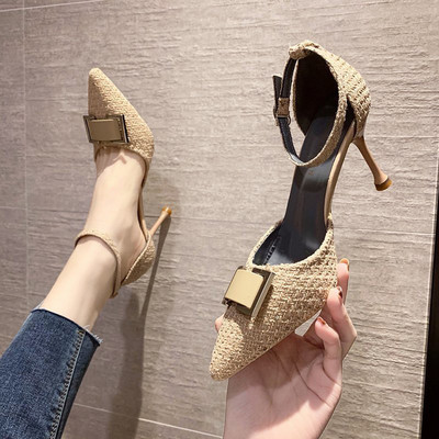 Нов модел дамски заострени обувки с тънък висок ток 