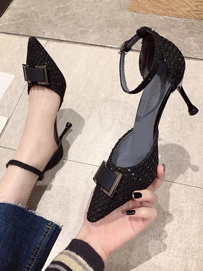 Нов модел дамски заострени обувки с тънък висок ток 