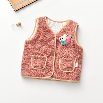 Детски ежедневен пухен елек с джобове и апликация 