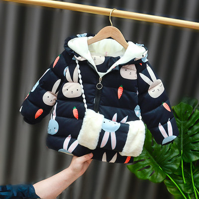 Детско яке за момичета с качулка и цветна апликация