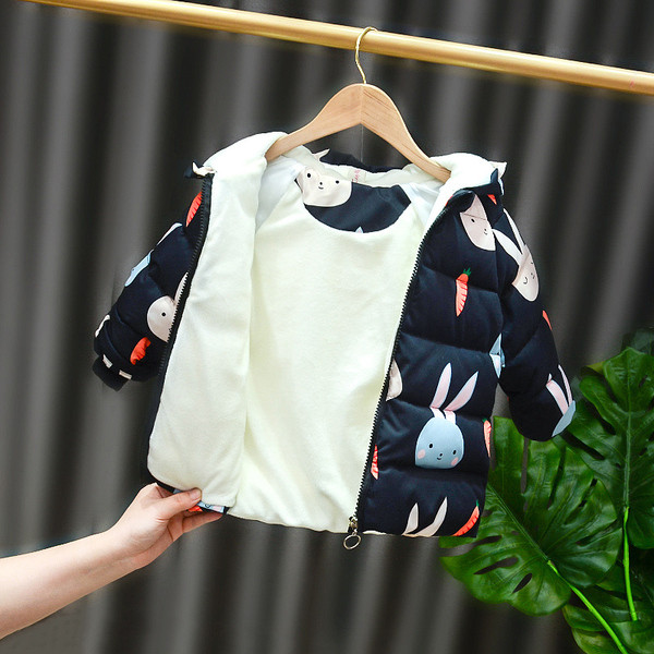 Детско яке за момичета с качулка и цветна апликация 