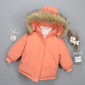Детско яке за момичета с пух на качулката и ластик на ръкава