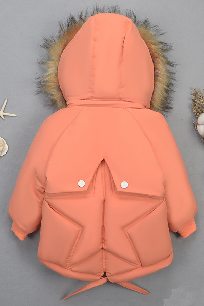 Детско яке за момичета с пух на качулката и ластик на ръкава