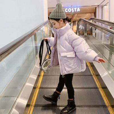 Модерно детско яке с джобове за момичета с висоак яка