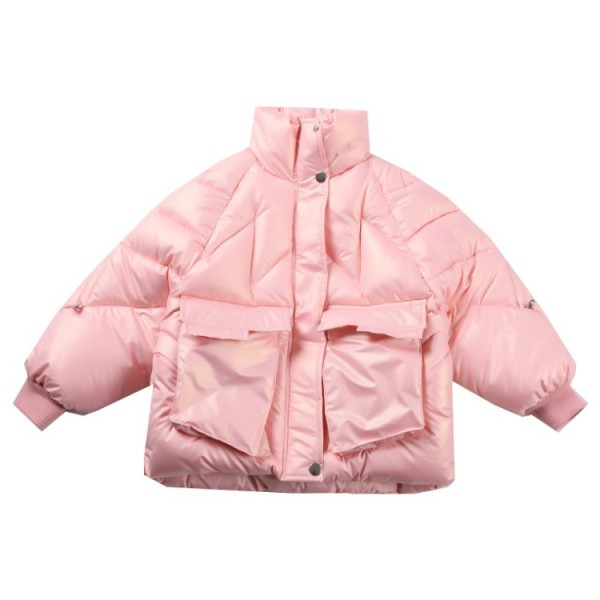 Модерно детско яке с джобове за момичета с висоак яка