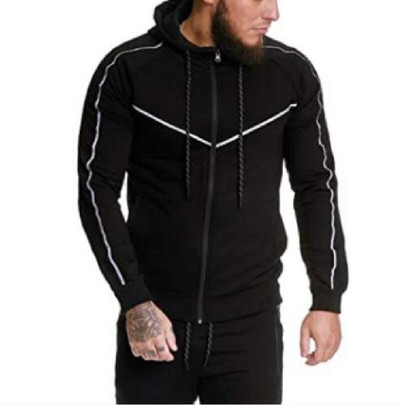 Мъжки суичър изчистен втален модел с цип и качулка