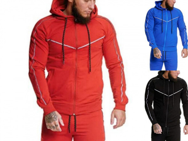 Мъжки суичър изчистен втален модел с цип и качулка