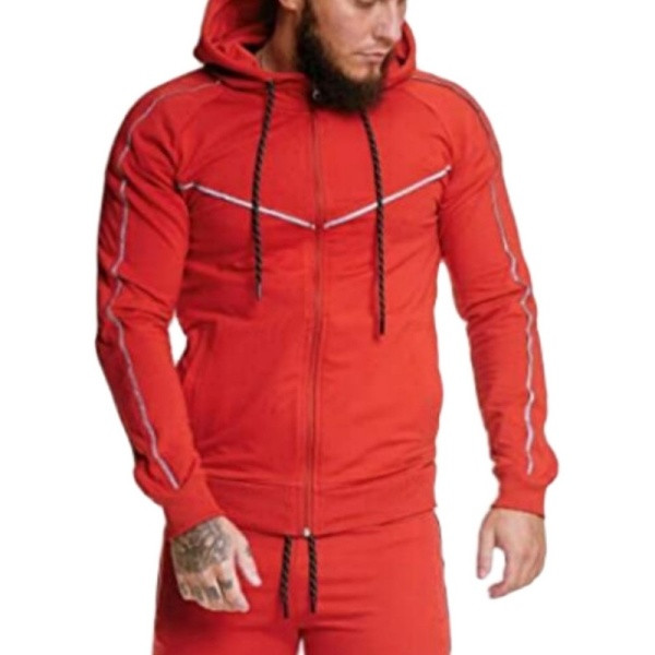 Мъжки суичър изчистен втален модел с цип и качулка