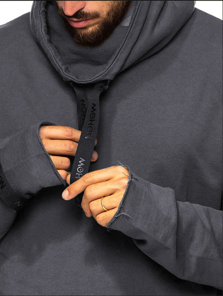 Мъжки суичър изчистен широк модел с връзки